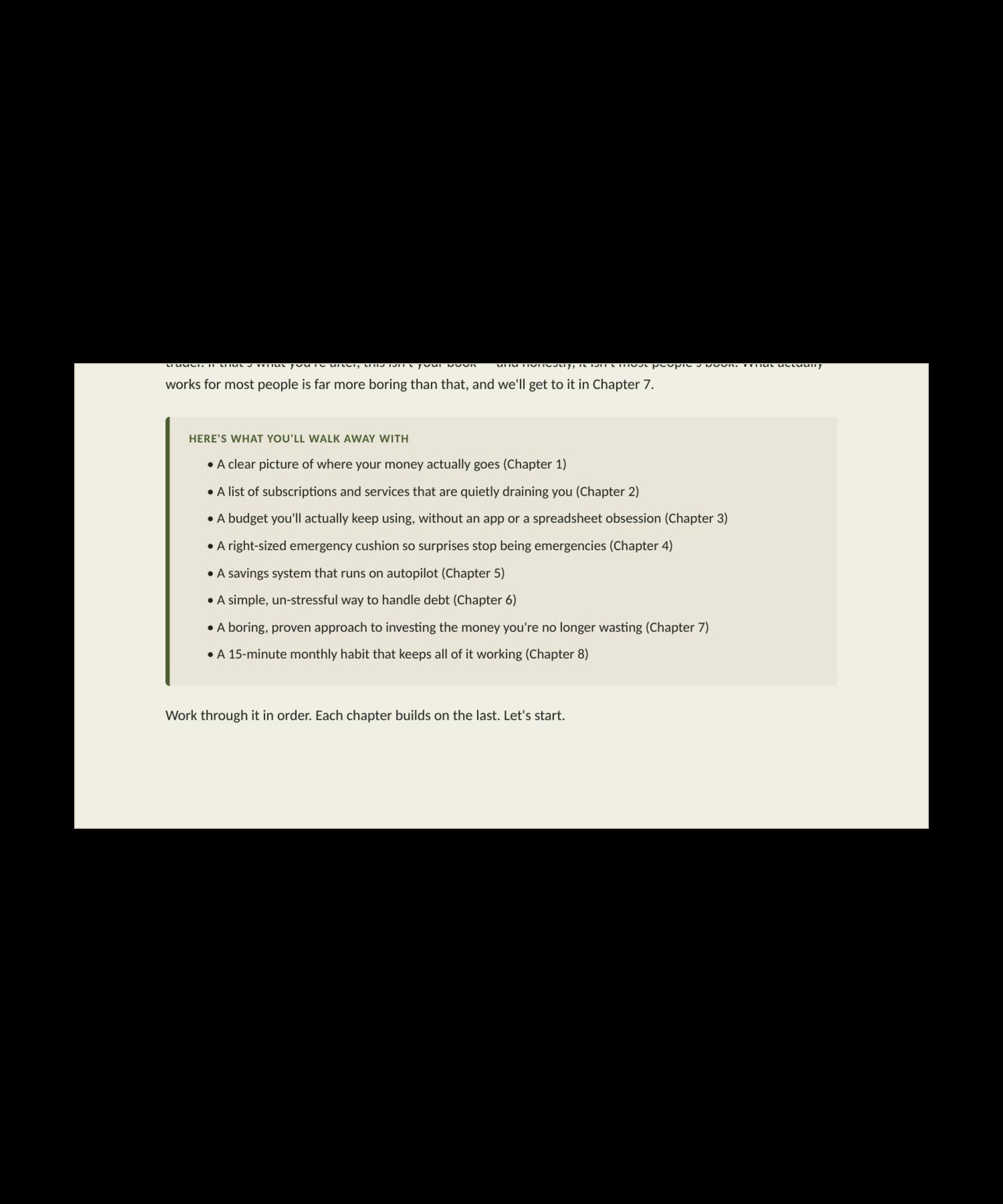 What you'll walk away with — chapter checklist