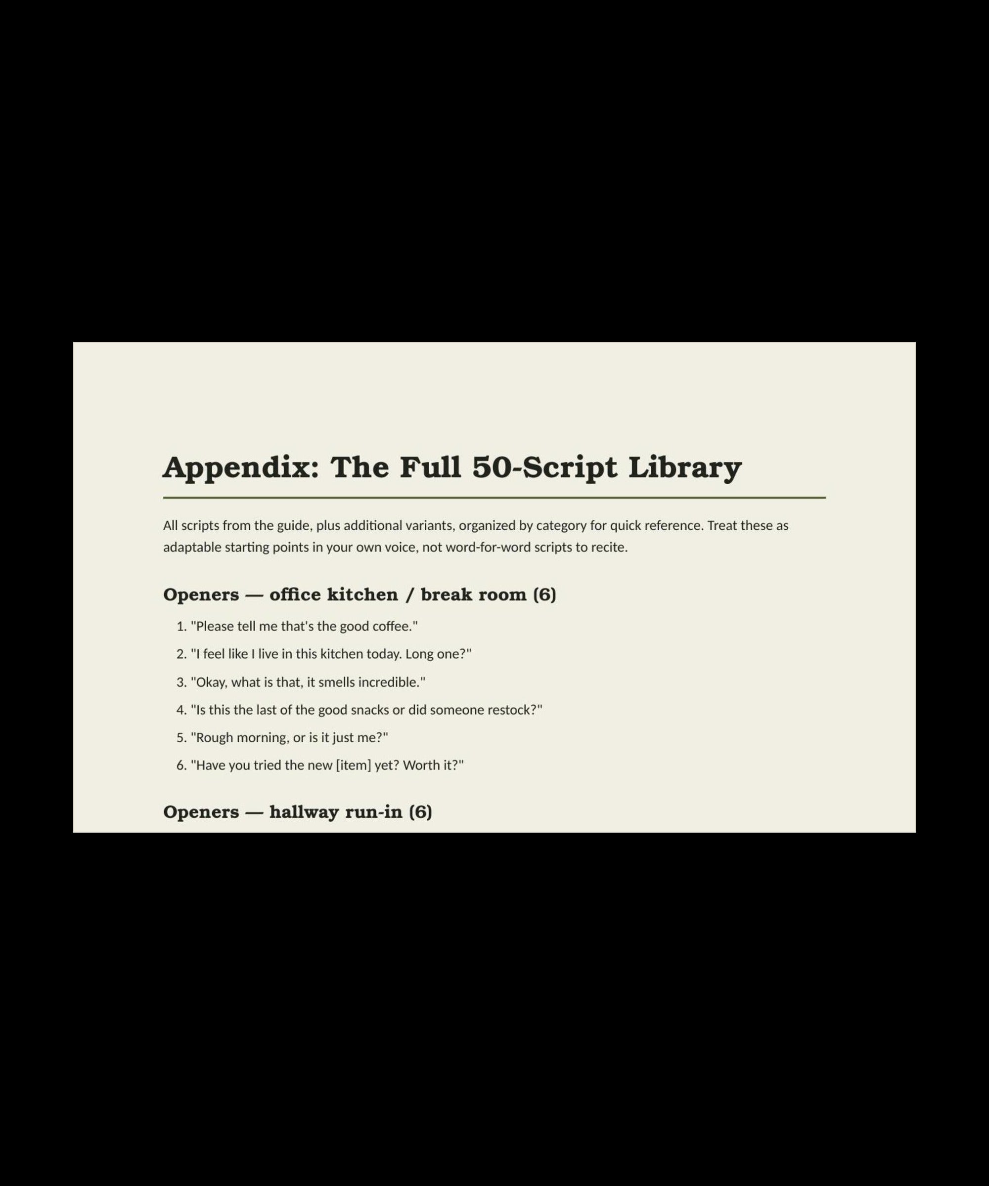The 50-Script Library — sample openers