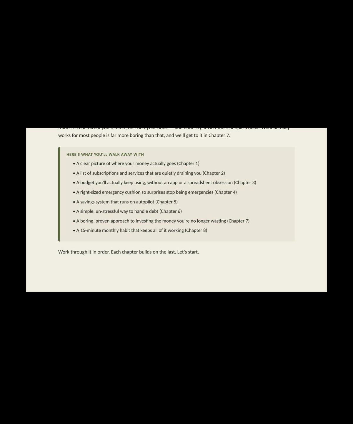 What you'll walk away with — chapter checklist