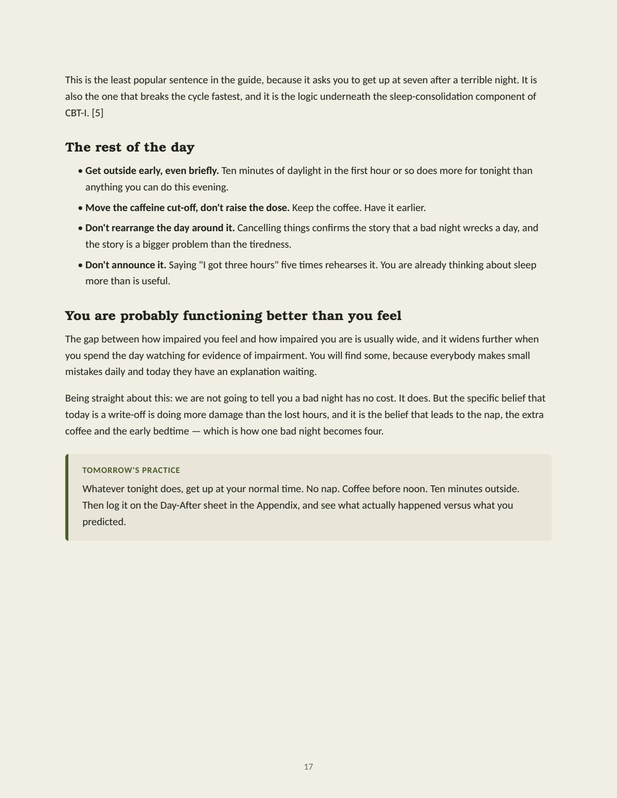 The day-after chapter, a sample page from Turn Off Your Brain at 3 AM