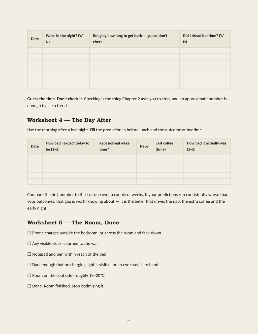 Sleep worksheets from Turn Off Your Brain at 3 AM