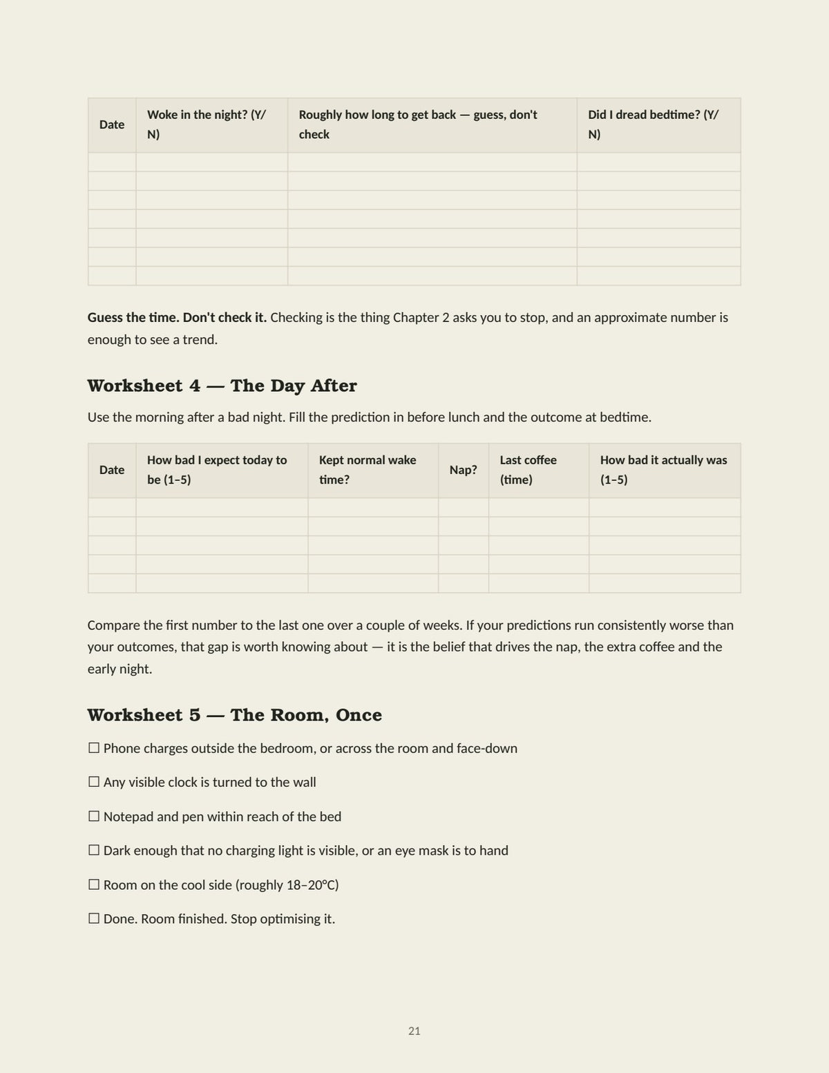 Sleep worksheets from Turn Off Your Brain at 3 AM
