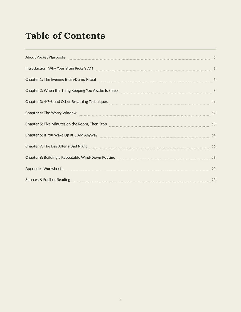 Table of contents of Turn Off Your Brain at 3 AM