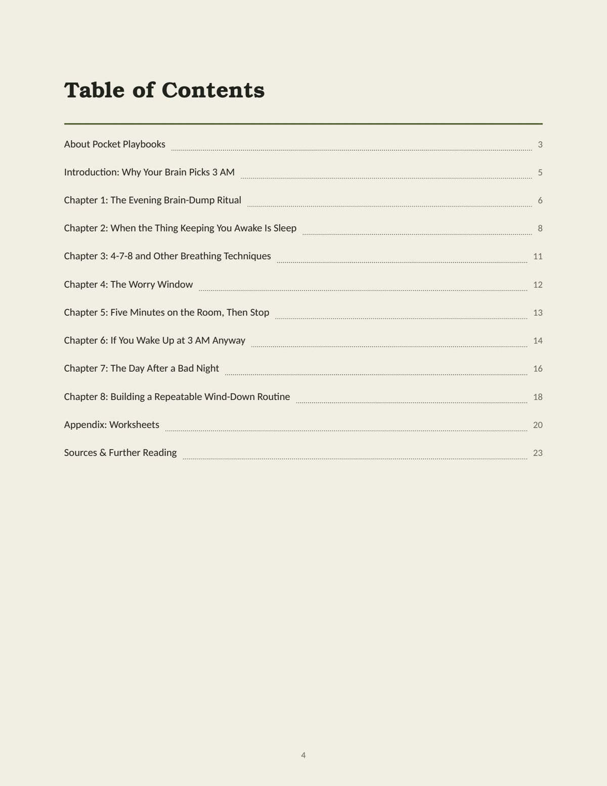 Table of contents of Turn Off Your Brain at 3 AM